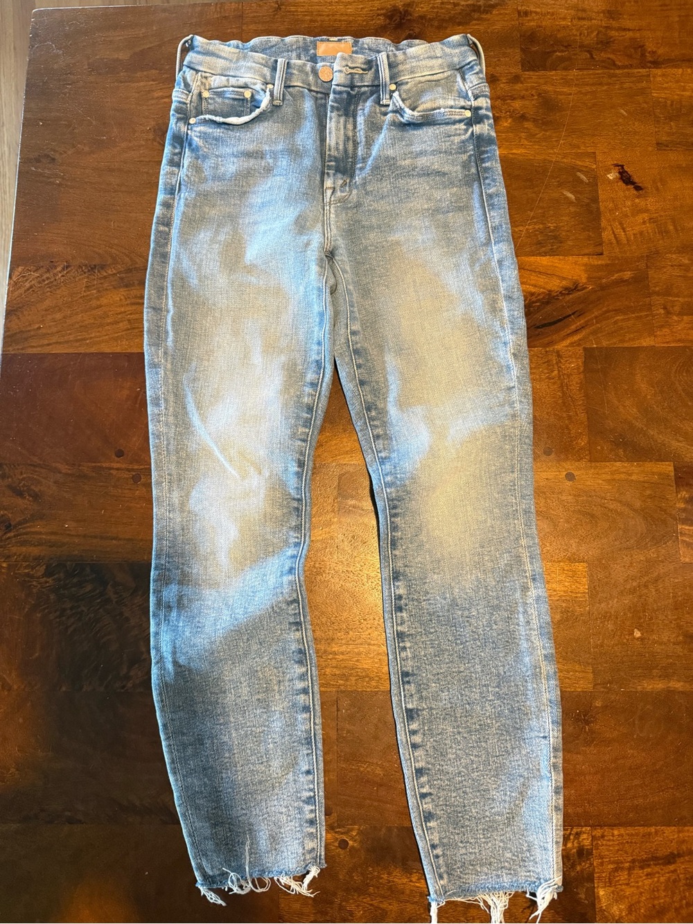 Mother The High Waisted Looker Ankle Fray Jeans Women 24 Blue Raw Hem
